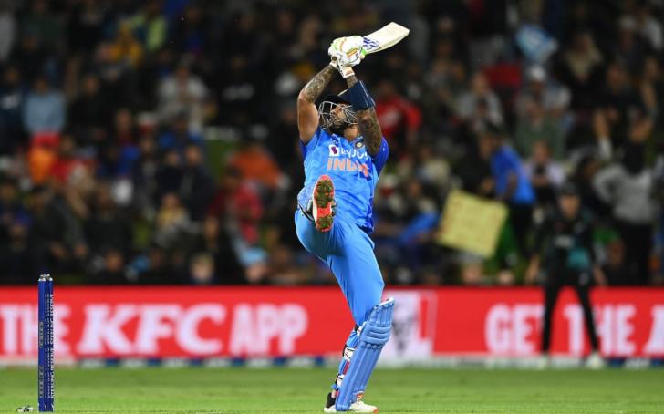 India's Suryakumar Yadav plays a shot against New Zealand, Bay Oval, 2022.