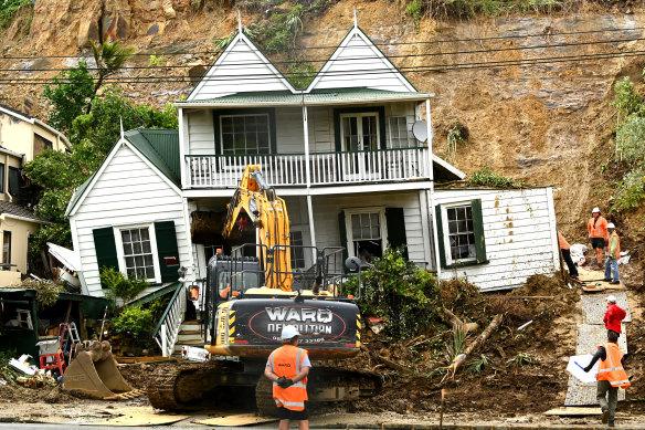 A property in Remuera, Auckland, after being hit by a landslide following torrential rainfall on Friday.