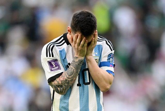 Argentina Lionel Messi shows dejection during the FIFA World Cup Qatar 2022 Group C match v Saudi Arabia at Lusail Stadium