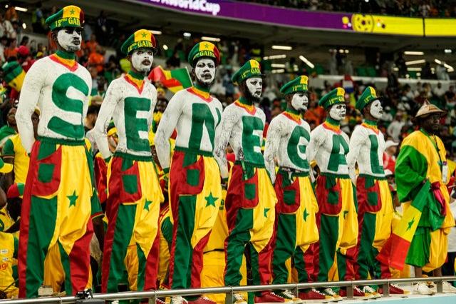 Senegal’s fans wait for the start of the World Cup group A soccer match between Senegal and Netherlands at the Al Thumama Stadium