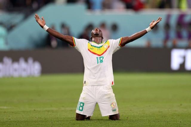 Ismaila Sarr of Senegal celebrates after their sides victory during the FIFA World Cup Qatar 2022 Group A match between Ecuador and Senegal at Khalifa International Stadium 